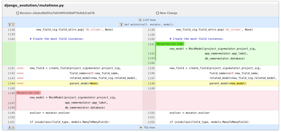 Screenshot of code being reviewed in the diff viewer
